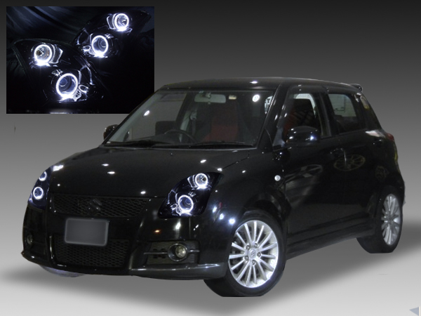 ZC31S スイフト スポーツ HID車用　＜純正ブラックインナーベース＞　高輝度白色４連LEDイカリング 仕様　純正加工品 ドレスアップヘッドライト