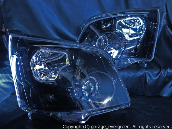 トヨタ ZRR70/75 ノア 前期 純正HID車用 純正ドレスアップヘッドライト 4連LEDイカリング＆高輝度白色LED12発増設＆インナーブラッククロム