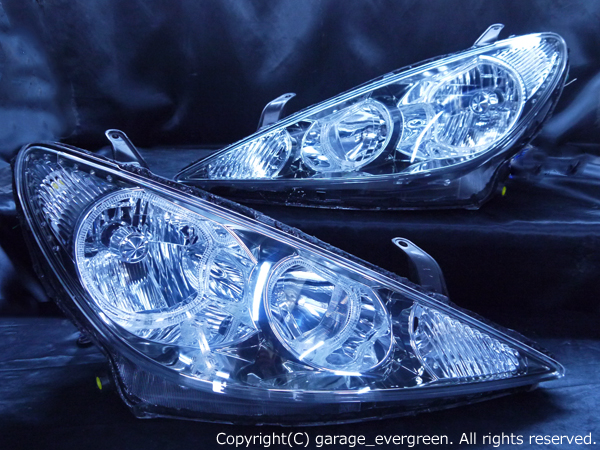 トヨタ 30/40系 エスティマ 後期 純正HID車用  純正ドレスアップヘッドライト 4連LEDイカリング＆高輝度白色LED20発増設＆高輝度橙色LED14発増設