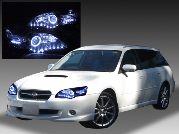 スバル BP/BL レガシィ前期 純正HID車用 純正ドレスアップヘッドライト LEDイカリング＆高輝度白色LED26発増設＆インナーブラッククロム