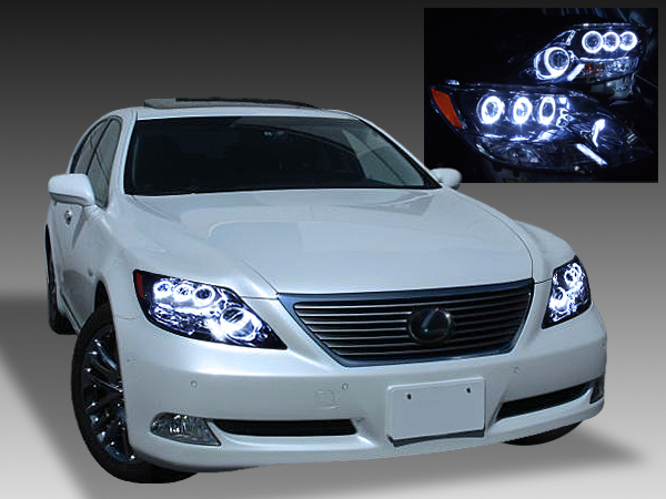 レクサス LS600h/LS600hL 前期 （プリクラッシュ無し車または前方の みプリクラッシュ有り車用） 純正ドレスアップヘッドライト 8連高輝度白色LEDイカリング