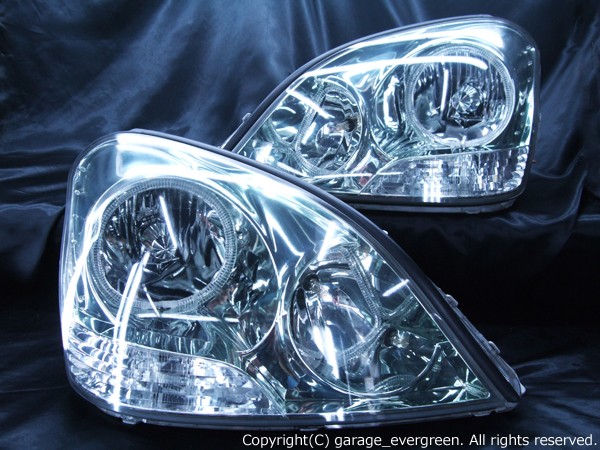 トヨタ 30系 セルシオ 前期 ヘッドランプユニット 純正ドレスアップヘッドライト 4連LEDイカリング＆高輝度白色LED24発増設