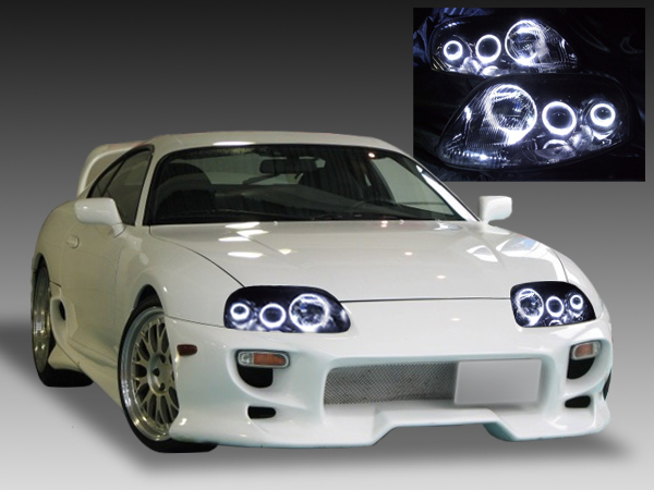 トヨタ 80系 スープラ 前期 純正ドレスアップヘッドライト 超高輝度6連白色LEDイカリング＆インナーブラッククロム