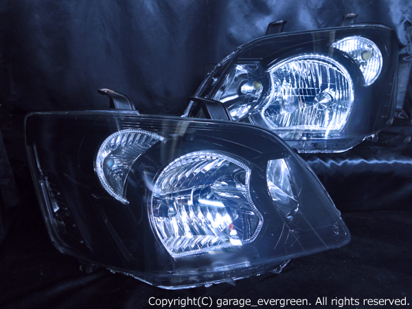 トヨタ 60系 ノア 後期 純正HID車用 純正ドレスアップヘッドライト 4連LEDイカリング＆高輝度白色LED増設＆インナーブラッククロム＆オレンジカバークリア