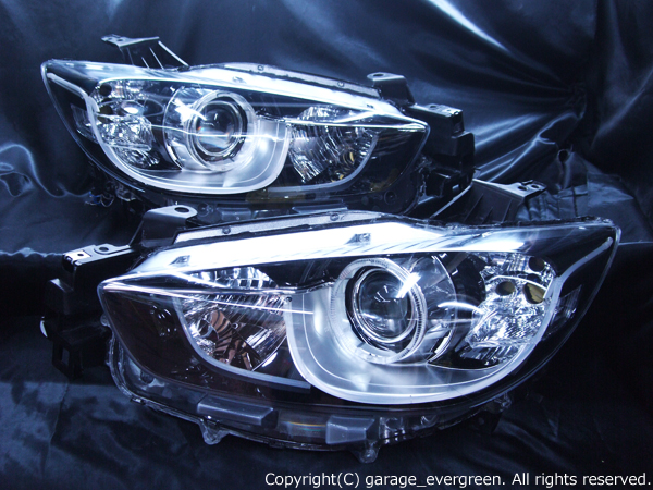 マツダ KE系 CX-5 前期 純正HID車 AFS有り車用 純正ドレスアップヘッドライト LEDイカリング＆高輝度白色LED増設＆LEDアクリルイルミファイバー