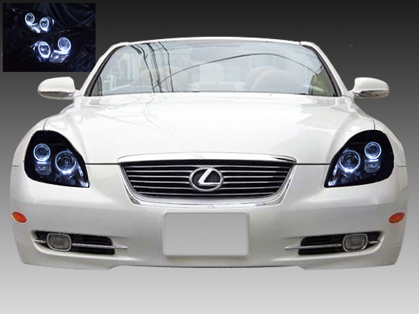 レクサス SC430 純正HID車用 純正ドレスアップヘッドライト 4連LEDイカリング＆インナーブラッククロム 