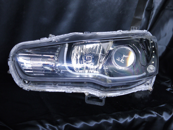 三菱 CZ4A ランサーエボリューションⅩ 純正HID車用 車種別専用 純正ドレスアップヘッドライト 2連LEDイカリング＆高輝度白色LED16発増設＆LEDアクリルイルミファイバー＆インナーブラッククロム