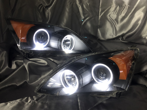 RE3 RE4 CR-V　艶消しマットブラック&コーナーオレンジ塗装&LEDイカリング ヘッドライト