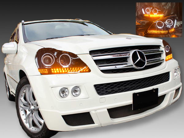 X164 GLクラス GL550 前期 シーケンシャルウインカー＆インナーブラック塗装＆LEDイカリング＆白LED増設 仕様 純正加工 ドレスアップヘッドライト