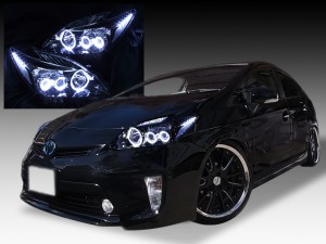 美品■ZVW30前期プリウスLED ブラック&イカリングヘッドライトEG