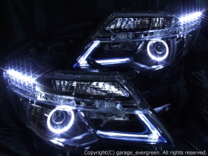 C26系 セレナ 後期 LEDロービーム車用 ＜ポジション 白色LED色替え＞ 純正加工品 ブラッククロム&LEDイカリング&色替え&増設LED 仕様