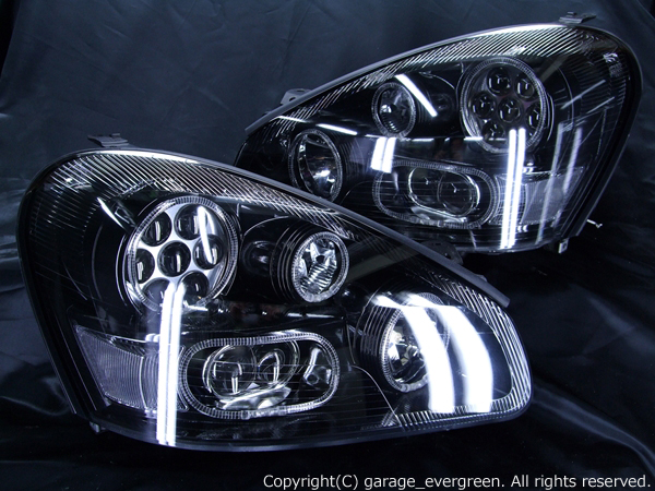F50シーマ 中期/後期 限定商品 ブラッククロム インナー塗装 ブラック＆8連白色LEDイカリング ヘッドライト