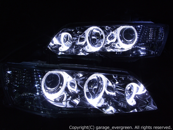 白色LEDイカリング6連装 ヘッドライト 純正インナースモークメッキベース CT9A ランサー エボリューション　Ⅶ Ⅷ Ⅸ
