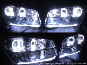 4連白色イカリング クリスタルヘッドライト　増設アンダーラインLED仕様　M35ステージア 後期
