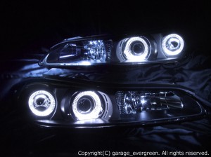 S15シルビア クリスタルヘッドライト　純正加工 ハロゲン車ベース　4連白色LEDイカリング 仕様