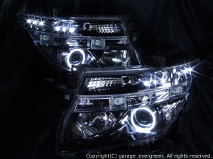 E52 エルグランド 前期　ヘッドライト　限定 インナーブラッククロム　増設LED12連＆白色イカリング＆ブラック 仕様