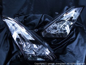 R35 GT-R 前期/中期 純正加工 ドレスアップヘッドライト 4連白色LEDイカリング＆増設白色LED仕様