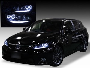 レクサスCT 200h ドレスアップヘッドライト 純正加工 LEDロービームベース ポジションLED白色打替え&ブラック&LEDイカリング 仕様