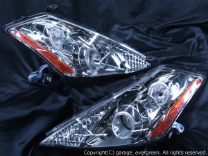 Z50ムラーノ　純正スモークメッキインナー 高輝度LED16発＆4連イカリング ドレスアップヘッドライト