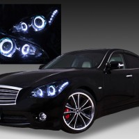 Ｙ51フーガ AFS無しモデル限定 プロジェクター増設 仕様 純正加工品 LEDプロジェクター増設&ブラック&4連イカリング&サイドLED |  ガレージエバーグリーン