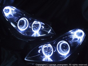 メルセデス・ベンツ W219 CLS350/CLS500/CLS550 純正ディラー車ヘッドライト加工品 6連LEDイカリング＆ブラッククロム 仕様