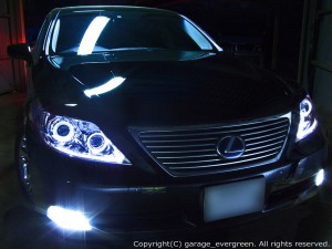 4連イカリング&増設LED&サイドマーカー塗装 限定商品 ブラックサイドマーカー 仕様 レクサス LS460前期 ドレスアップヘッドライト