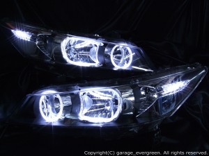 RN6/7/8/9/RSZ ストリーム 前期HID車ベース 純正ブラックインナー ドレスアップヘッドライト 4連白色高輝度イカリング&増設LED&サイドクリア 