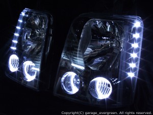 イカリング4連装＆白色LED＆ブラック仕様 限定色 インナーブラッククロム DA64W エブリィワゴン ハロゲン ドレスアップヘッドライト