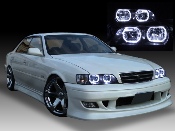 4連高輝度LEDイカリング仕様 純正加工品 JZX100系チェイサー ツアラーV/S ドレスアップヘッドライト | ガレージエバーグリーン