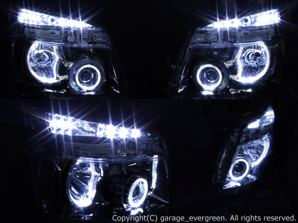 ZRR70系 前期 VOXY ヴォクシー ドレスアップヘッドライト ブラック&4連イカリング&高輝度LED増設 仕様 | ヘッドライト加工･販売 プロショップ ガレージエバーグリーン