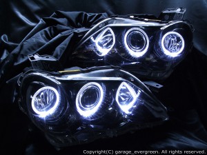 高輝度白色LEDイカリング6連装&ブラック 仕様 GRX120/GRX121/GRX125 マークＸ後期 HID車用ヘッドライト