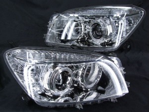 ★トヨタ RAV4★高輝度白色LEDイカリング4連装&高輝度白色LED　レンズクリーニング・コーティング済み　オーダー加工ドレスアップヘッドライト 