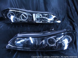 S15 シルビア ハロゲン車用　＜限定色 インナーブラッククロム＞純正加工品　ブラック&LEDイカリング 仕様 ドレスアップヘッドライト