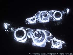 ACR/GSR 50W/55W　エスティマ 中期/後期 HID車用　＜メッキインナー ベース＞ 純正加工品　6連白色イカリング＆増設LED仕様ヘッドライト
