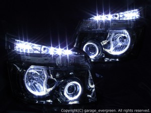 ZRR70系 前期 VOXY ヴォクシー 純正HID車用 ＜限定色 インナーブラッククロム＞ ブラック&4連イカリング&高輝度LED増設 仕様 純正加工品　ドレスアップヘッドライト