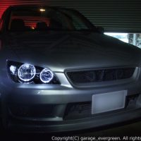 トヨタ アルテッツァ前期用 純正ハロゲン車用 純正ドレスアップヘッドライト 4連LEDイカリング＆高輝度白色LED増設＆ウィンカークリア＆インナーブラッククロム  | ガレージエバーグリーン