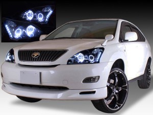 トヨタ 30系 ハリアー　HID車用　AFS有  ACU30W ACU35W MCU30W MCU35W GSU30W GSU35W 4連LEDイカリング＆インナーブラッククロム＆高輝度白色LED16発増設