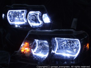 ホンダ　RF3/4/5/6/7/8系 ステップワゴン 後期 純正HID車　AFS無し車用 純正ドレスアップヘッドライト 4連LEDイカリング＆高輝度白色LED10発増設＆高輝度橙色LED10発増設＆インナーブラッククロム 仕様