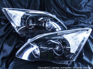 ホンダ CR-V RE3/RE4　全年式　AFS無車用 純正ドレスアップヘッドライト 4連LEDイカリング＆超高輝度白色LED16発増設＆インナーブラッククロム 