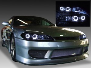 日産 S15系 シルビア　純正HID車用 純正ドレスアップヘッドライト 4連超高輝度LEDイカリング＆ウィンカークリア
