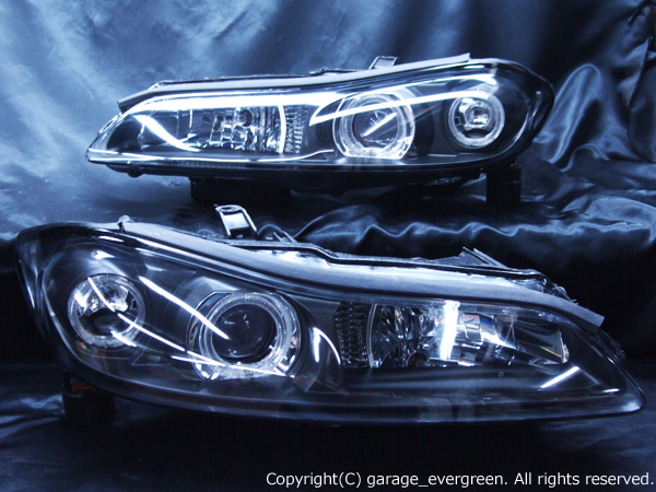 日産 S15系 シルビア 純正HID車用 純正ドレスアップヘッドライト 新品レンズ使用  4連超高輝度LEDイカリング＆ウィンカークリア