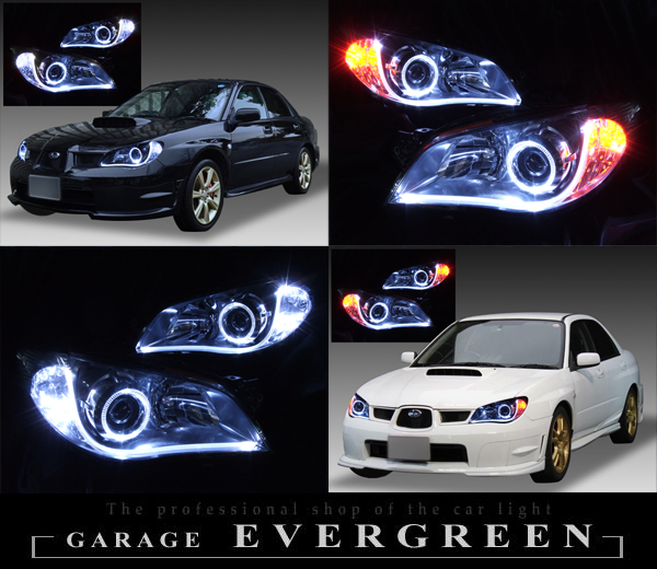 スバル GD/GG系 インプレッサ後期 F型・G型（鷹目型）HID車用　純正ドレスアップヘッドライト　2連LEDイカリング＆LEDアクリルイルミファイバー＆増設高輝度白色LED12発