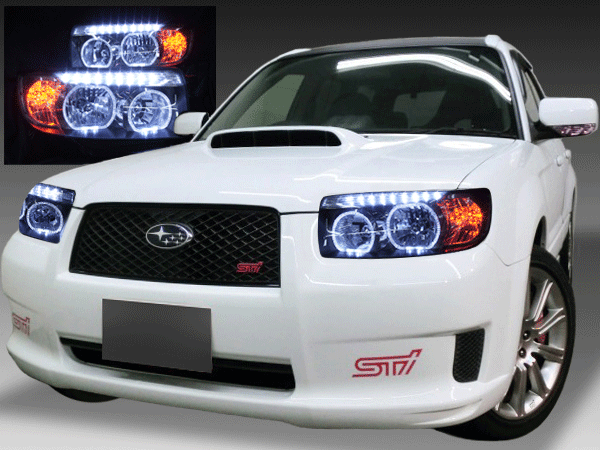 スバル SG系 フォレスター 後期 純正HID車用 純正ドレスアップヘッドライト 4連LEDイカリング＆超高輝度白色LED32発増設 