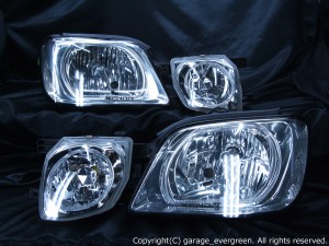日産 C34系 ステージア 後期 純正HID(キセノン）車用 純正ドレスアップヘッドライト 4連LEDイカリング＆超高輝度白色LED16発増設
