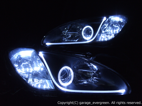ホンダ AP1 S2000 前期 純正HID車用 純正ドレスアップヘッドライト 2連LEDイカリング＆超高輝度白色LED14発増設＆LEDアクリルイルミファイバー＆クリア加工