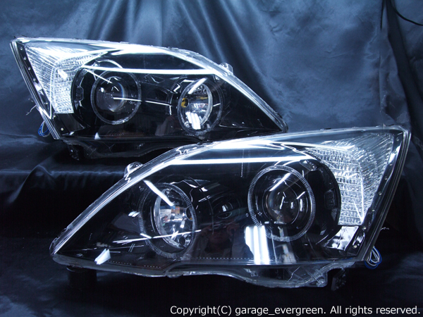 ホンダ CR-V RE3/4型 全年式 前期/後期 共通 AFS無し車用 純正ドレスアップヘッドライト 4連LEDイカリング＆超高輝度白色LED16発増設＆インナーブラッククロム
