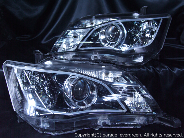 トヨタ E16#系 カローラ フィールダー 前期 純正HID車用 純正ドレスアップヘッドライト 2連LEDイカリング＆高輝度白色LED6発増設＆WアクリルLEDイルミファイバー