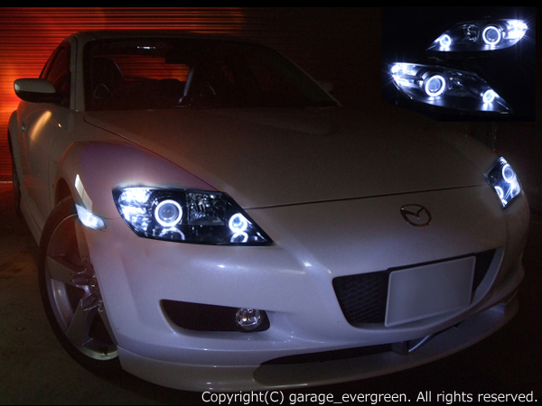 SE3P RX-8 前期 純正HID車用 純正ドレスアップヘッドライト LEDイカリング＆RGBフルカラーLEDプロジェクター&白LED8発増設
