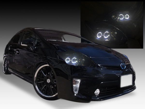 【車検対応】30系 プリウス 前期 純正LED車 インナーブラック塗装＆LEDイカリング 仕様 純正加工品 ドレスアップ ヘッドライト