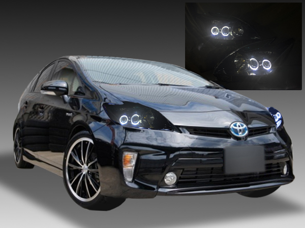 【車検対応】30系 プリウス 前期 純正LED車 インナーブラック塗装＆LEDイカリング 仕様 純正加工品 ドレスアップ ヘッドライト